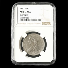1837 Capped Bust Half Dollar, AU DETAILS, CLEANED
