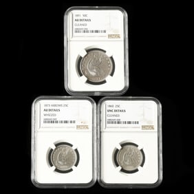 Three (3) Liberty Seated Coins Graded NGC DETAILS