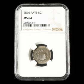 1866 With Rays Shield Nickel, NGC MS64