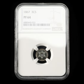 1867 Three Cent Silver, NGC PF64 with Spectacular Toning on Both Sides