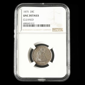 1875 Liberty Seated 20 Cent, UNC DETAILS CLEANED