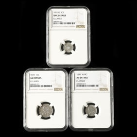 Three Cleaned 19th Century Fractional Silver Coins