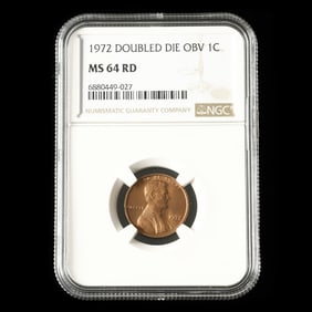 1972 Lincon Cent with Strongly Doubled Obverse Die, NGC MS64 RD