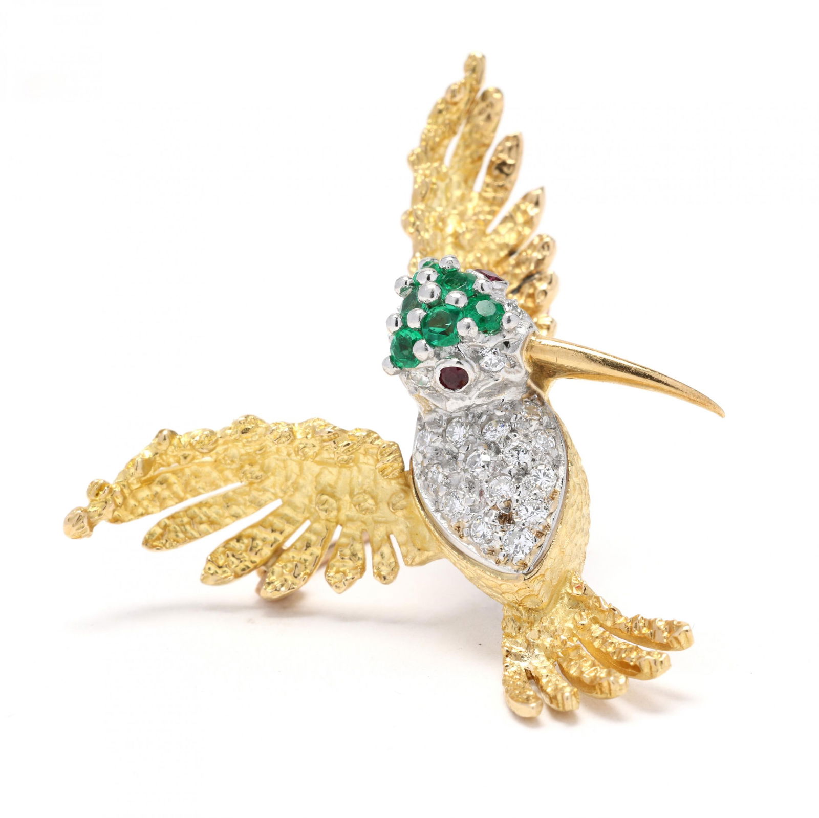 Bi-Color Gold and Gem-Set Hummingbird Brooch (1 of 4)