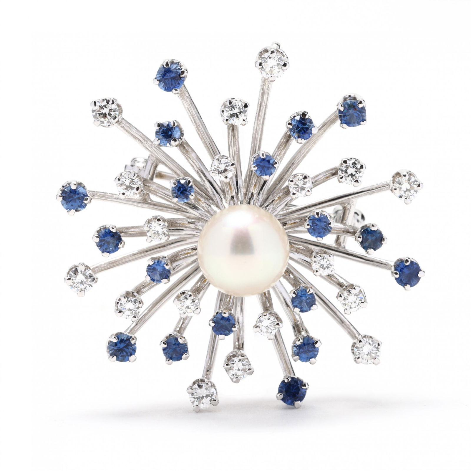 White Gold, Pearl, Sapphire, and Diamond Brooch (1 of 2)