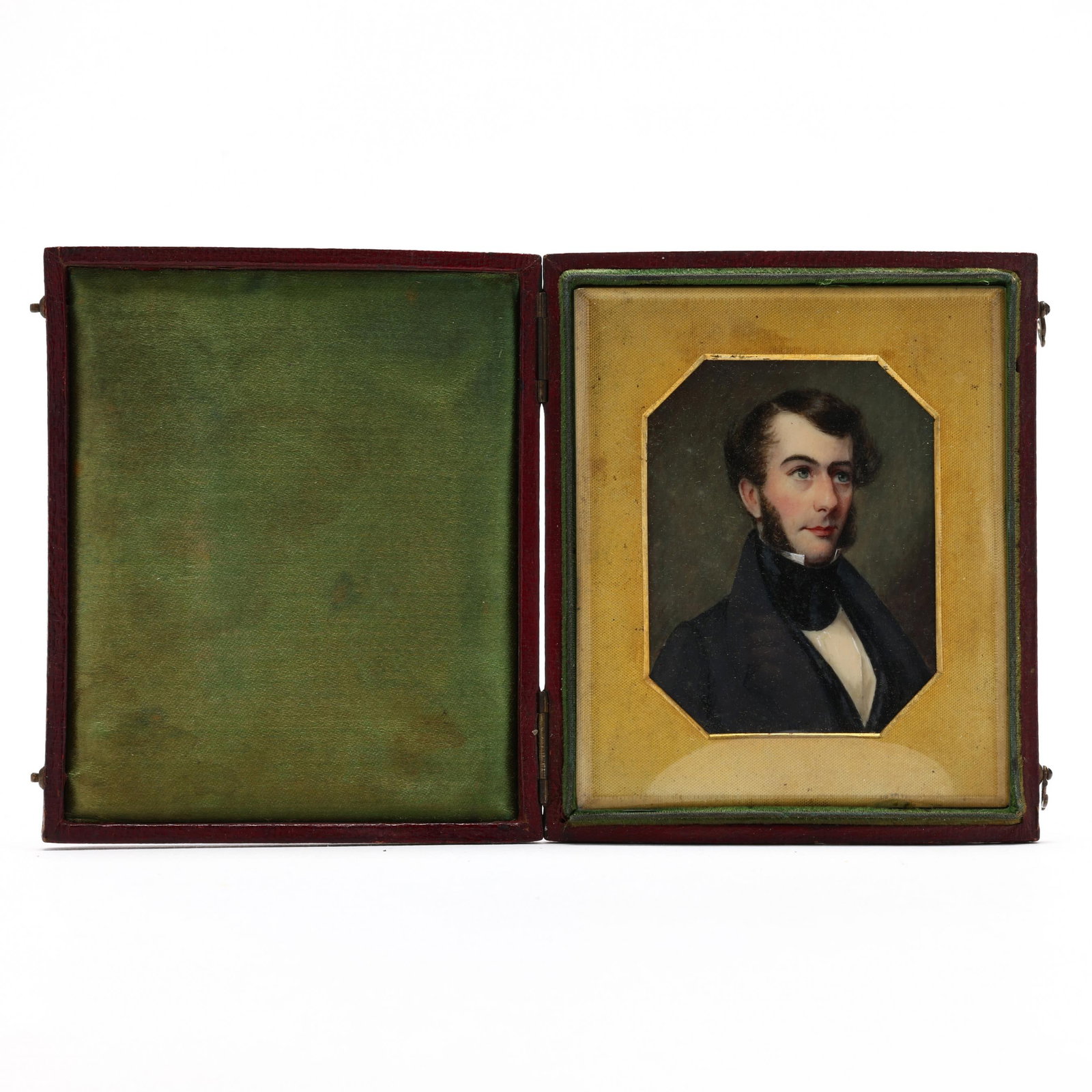 Hugh Bridport (British/American, 1794-1868), Portrait Miniature of a Gentleman: Hugh Bridport (British/American, 1794-1868), Portrait Miniature of a Gentleman circa 1840s, watercolor and gouache on , unsigned, the blue-eyed gentleman sitter purportedly John Trigg, sporting a blac