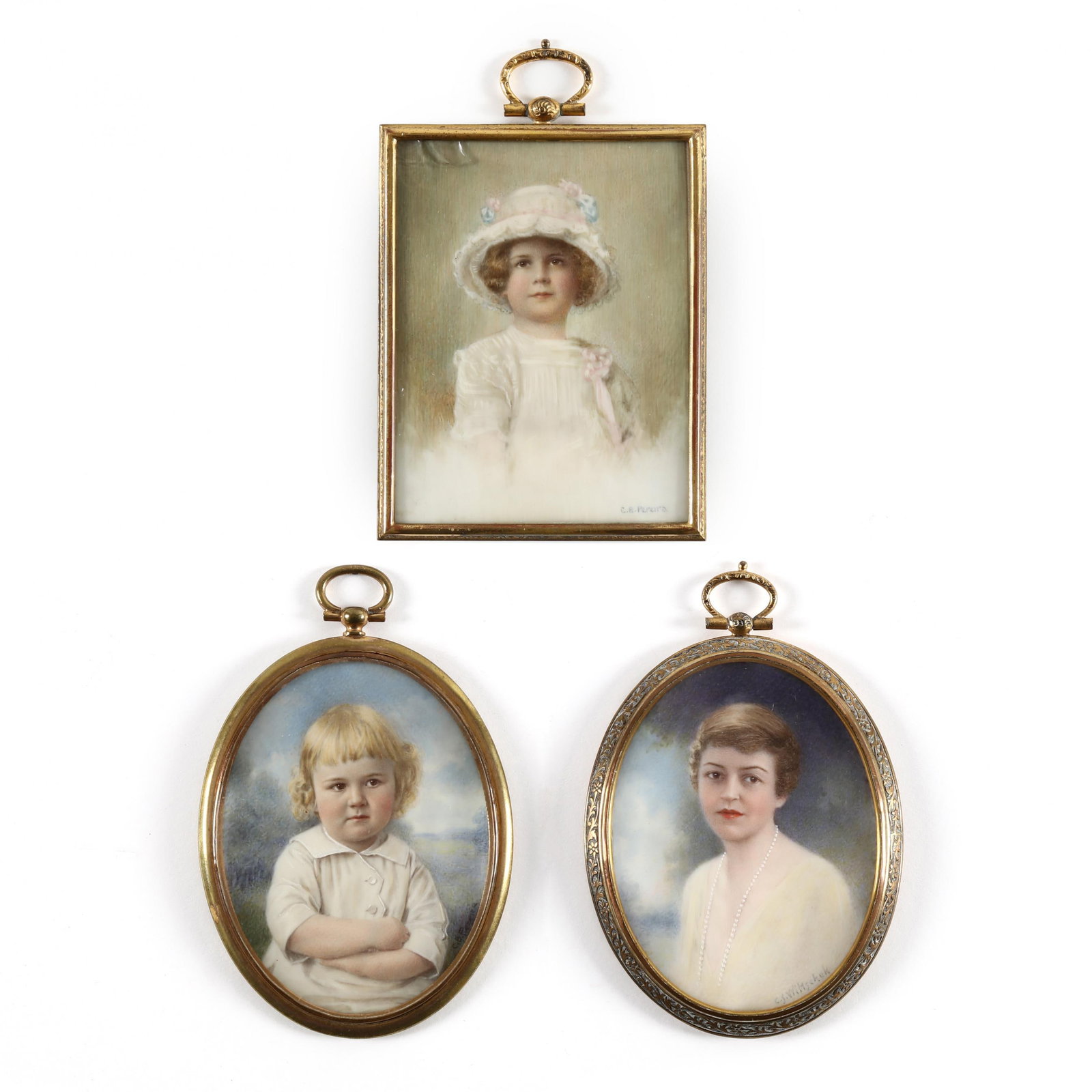 American School (early 20th century), Three Signed Revivalist Portrait Miniatures (1 of 8)