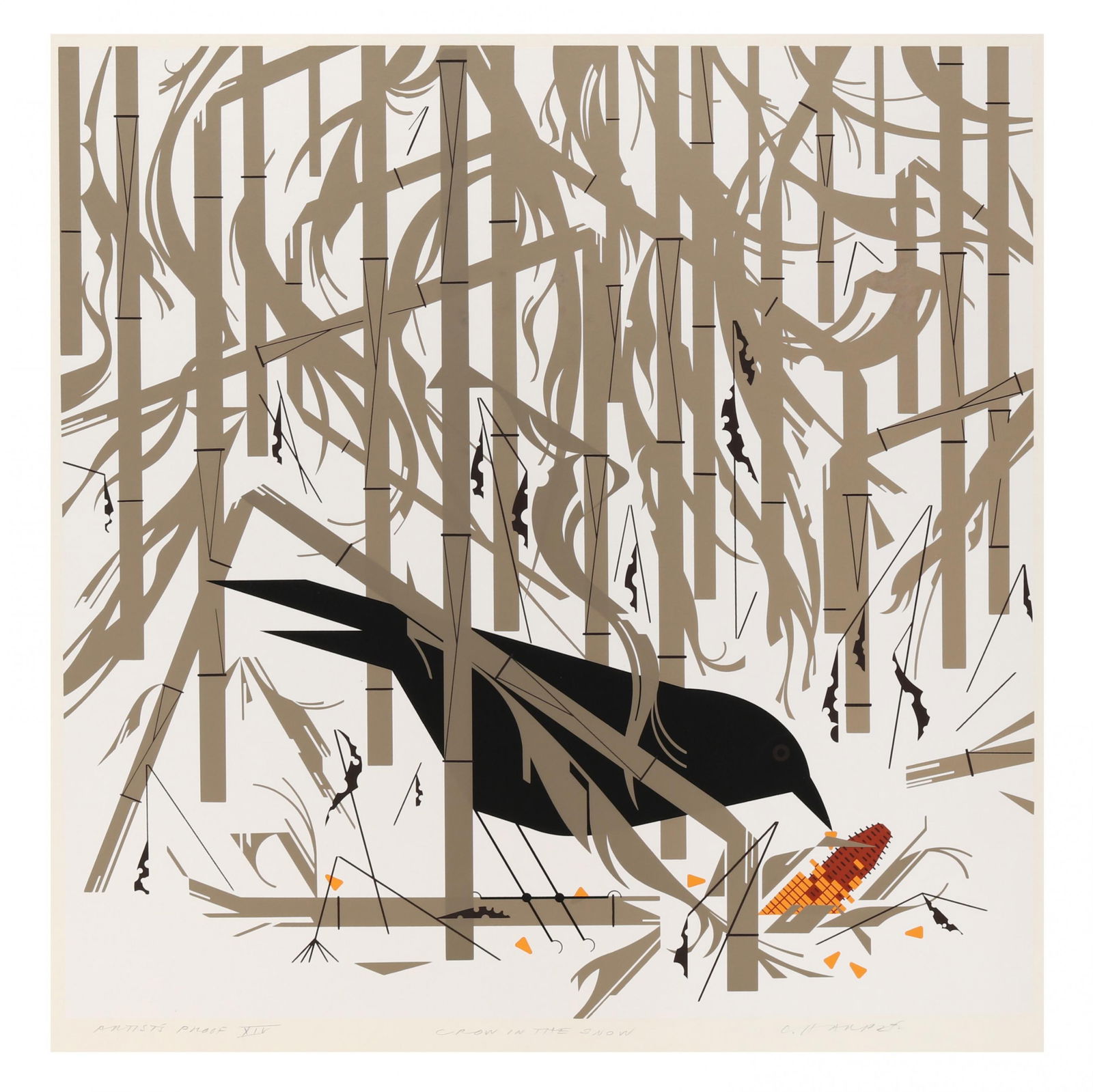 Charley Harper (American, 1922-2007),  Crow in the Snow (1 of 7)