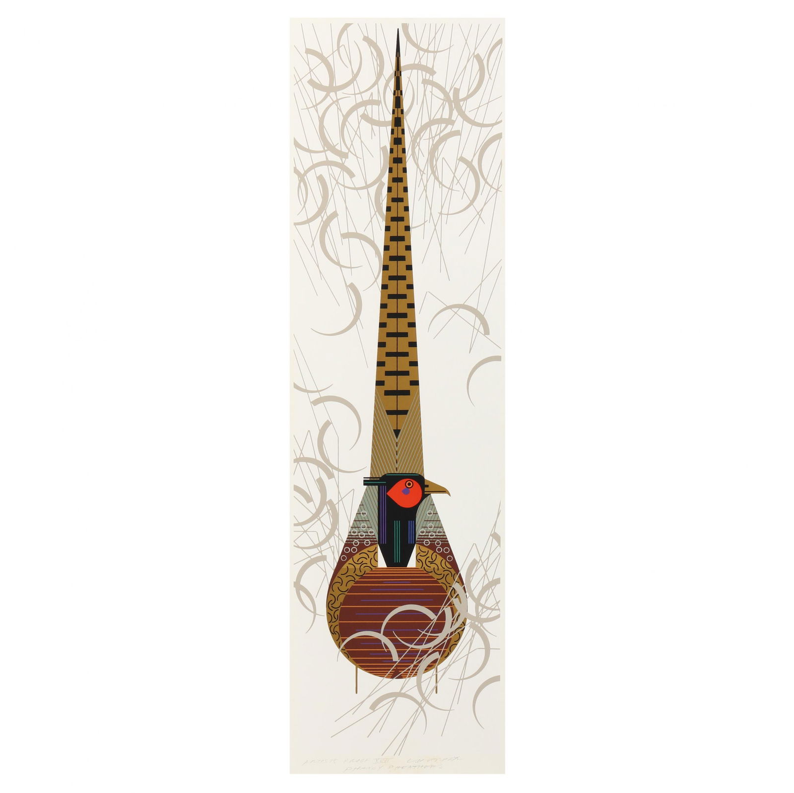 Charley Harper (American, 1922-2007), Phancy Pheathers: Charley Harper (American, 1922-2007), Phancy Pheathersserigraph in colors, 1977, pencil signed, titled and marked as artist's proof and numbered "APXVII" lower margin, unframed. Sheet size 30 x 11 1/4