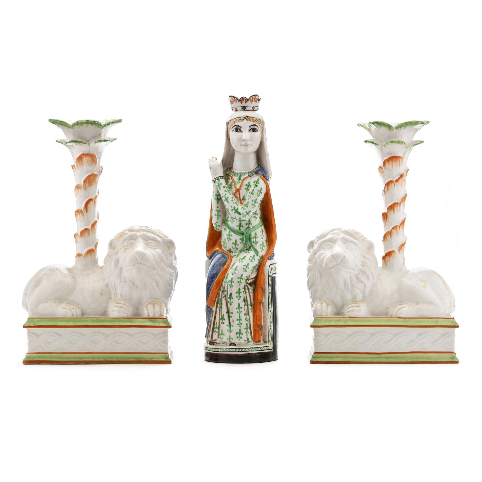 A Pair of Majolica Candlesticks and Figurine (1 of 13)