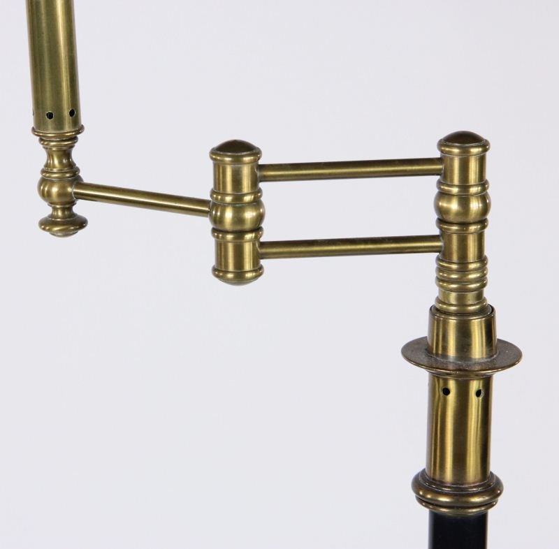 Colonial Style Floor Lamp: Colonial Style Floor Lamp brass with black shaft, adjustable arm. 55 in.