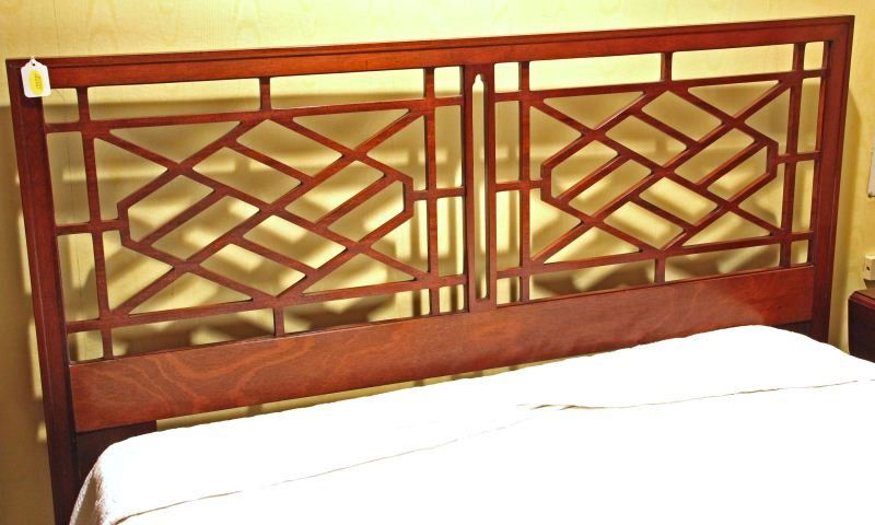 Chinese Chippendale Style Headboard: Chinese Chippendale Style Headboardby Council Craftsman, solid mahogany, pierced back, brass label to front leg.43.75 x 60 in.