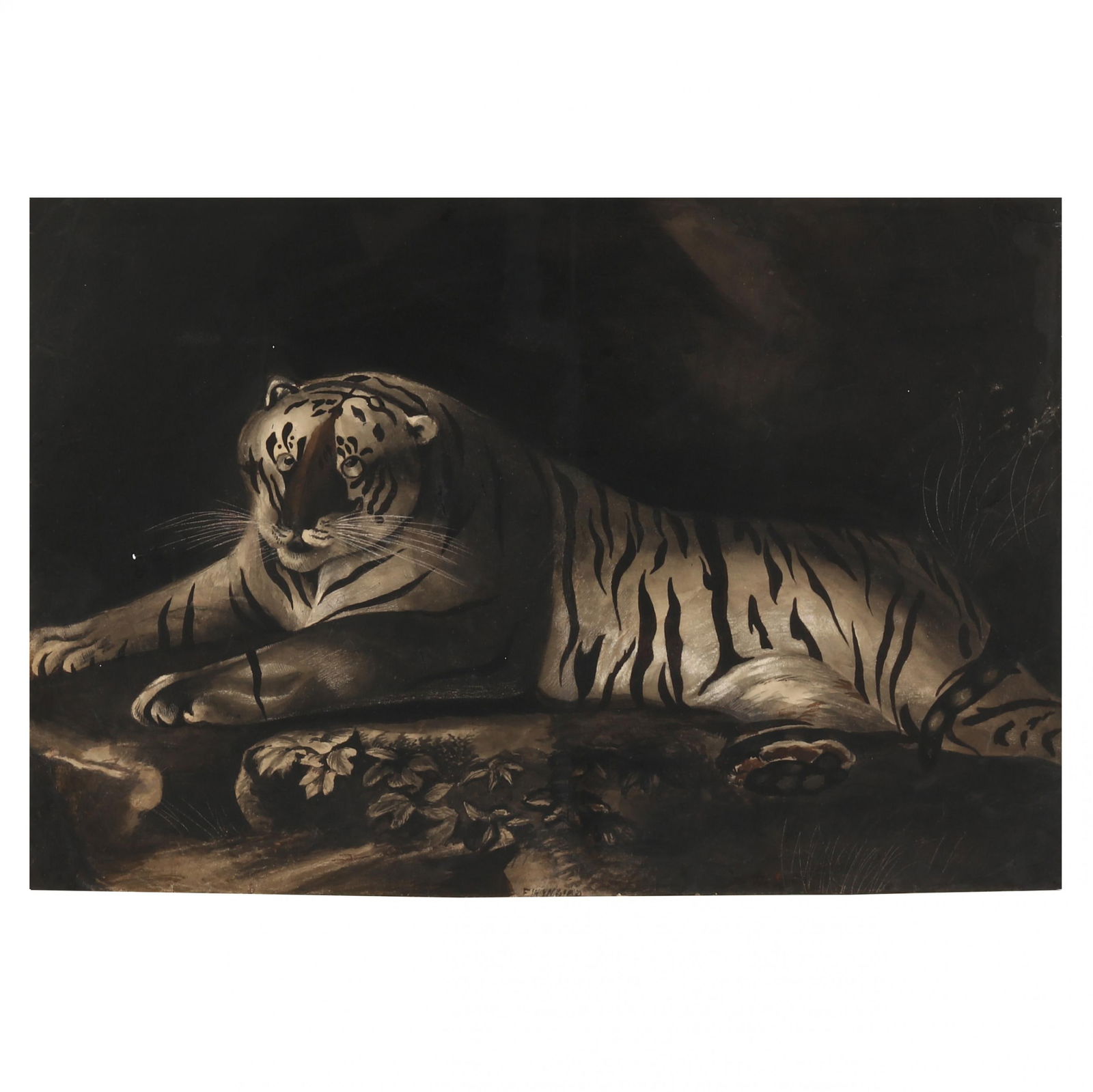 after George Stubbs (English, 1724-1806), Portrait of a Royal Tiger: after George Stubbs (English, 1724-1806), Portrait of a Royal Tigerwatercolor on paper, likely 19th century, after a Mezzotint engraving by John Dixon (Irish, 1740-1811), after the original painting b