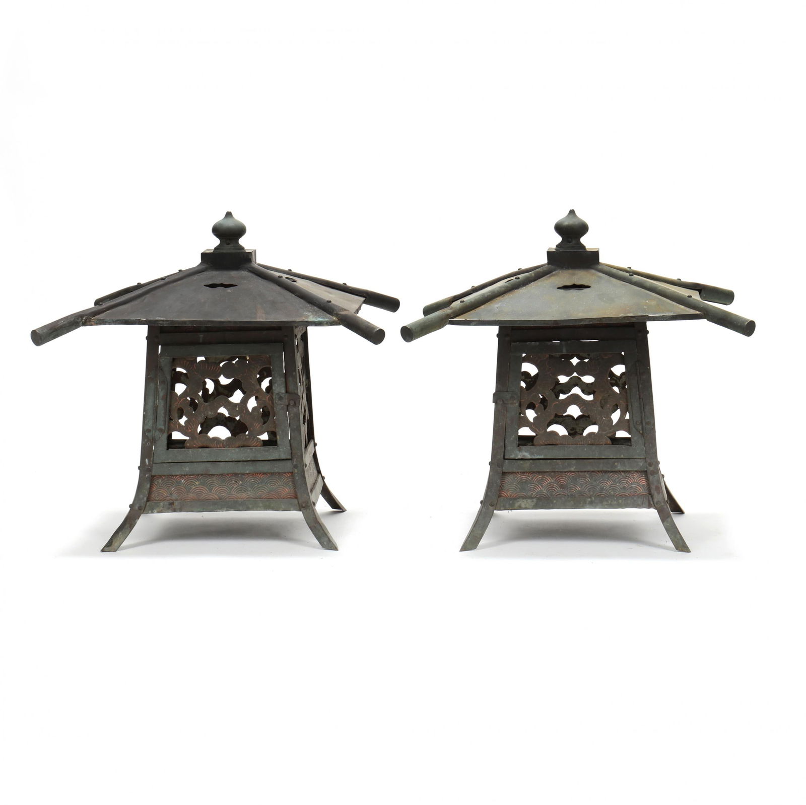 A Pair of Japanese Metal Temple Lanterns (1 of 8)
