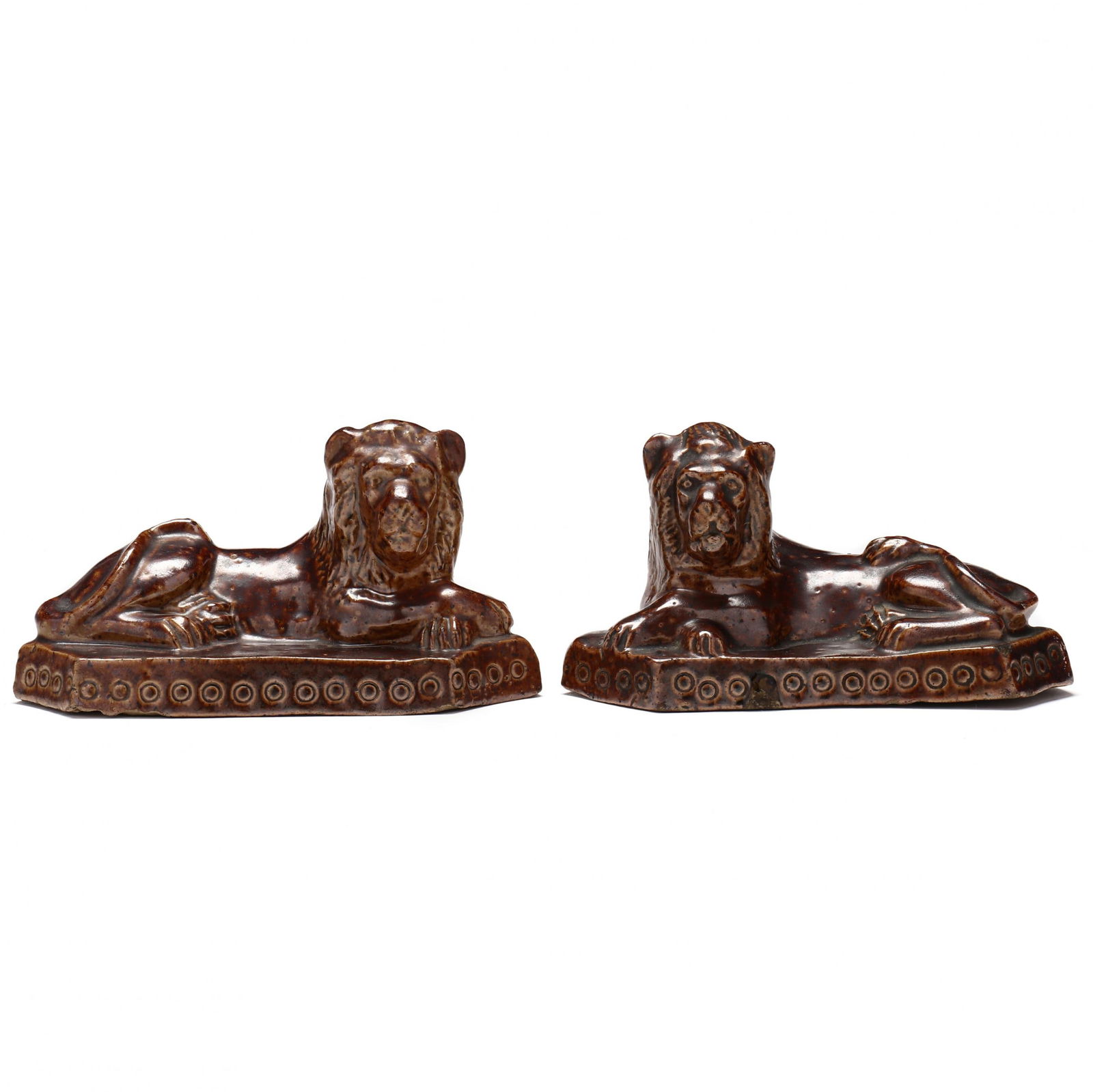 Pair of Continental Miniature Stoneware Lions (1 of 9)
