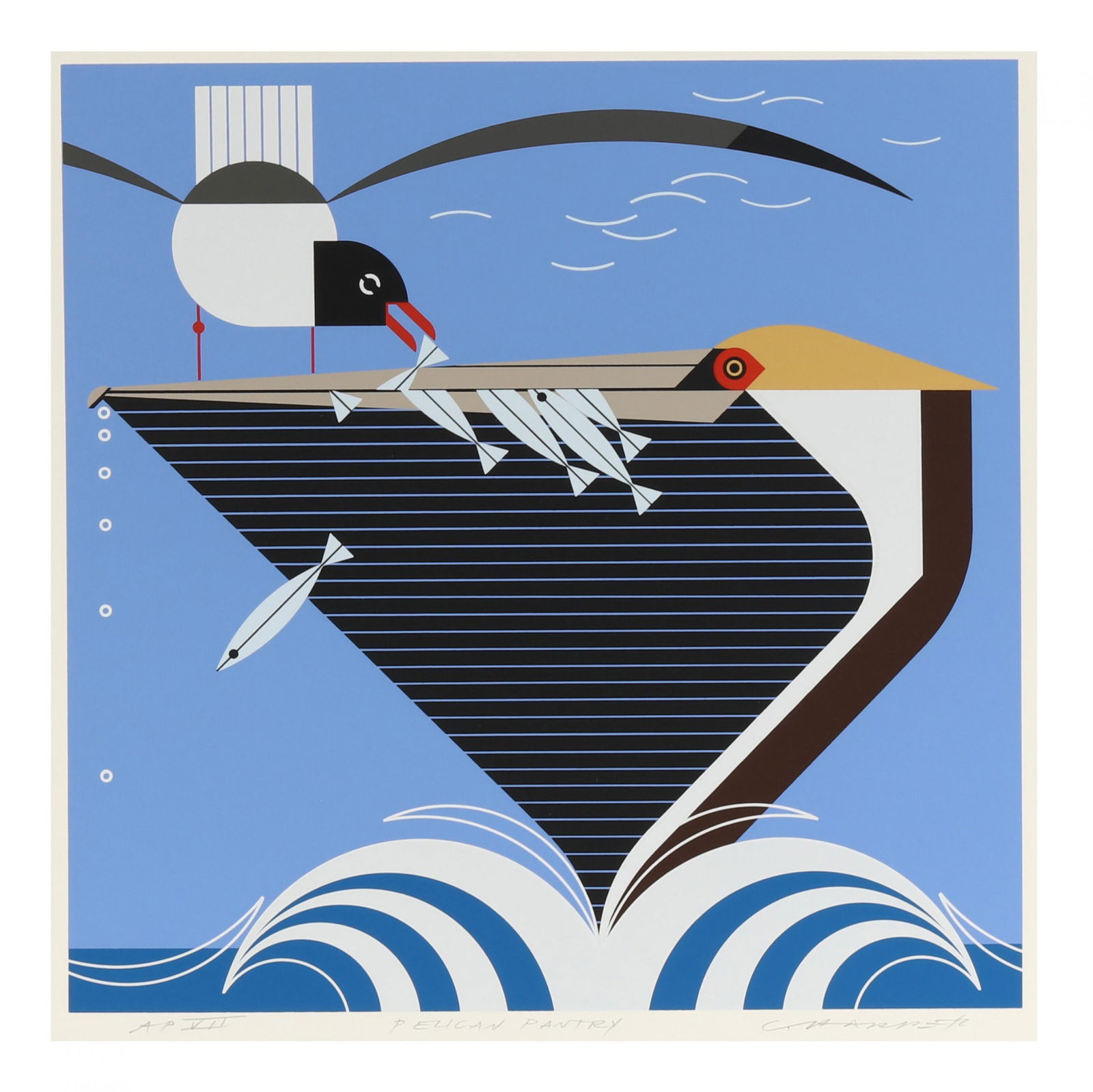Charley Harper (American, 1922-2007), Pelican Pantry: Charley Harper (American, 1922-2007), Pelican Pantryserigraph in colors on paper, 1982, signed and numbered "AP VII" to lower margin, separate from an edition of 1500, unframed. 18 x 18 in. Charley Ha
