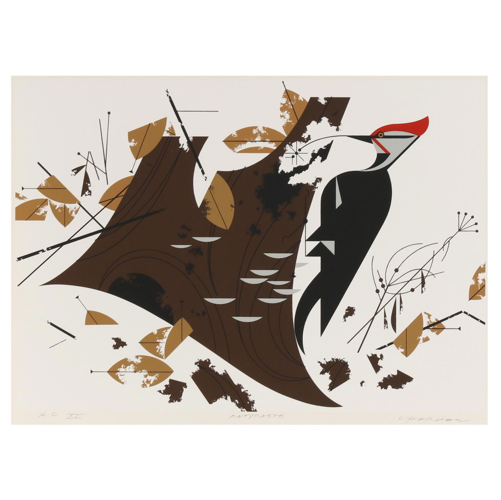 Charley Harper (American, 1922-2007), Antypasto: Charley Harper (American, 1922-2007), Antypastoserigraph in colors on paper, 1970, signed and numbered "H.C. XI" to lower margin, separate from an edition of 750, matted, unframed. Sheet size 15 1/4 x