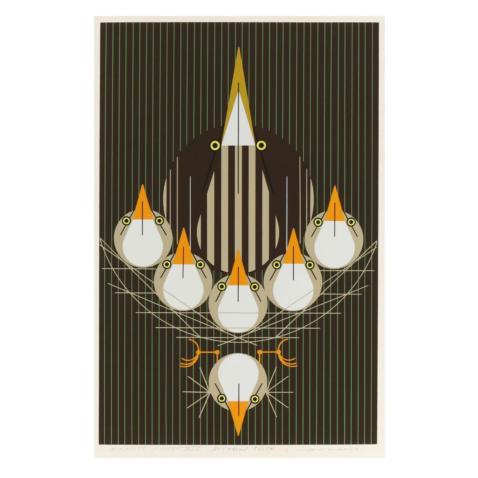 Charley Harper (American, 1922-2007), Bittern Suite: Charley Harper (American, 1922-2007), Bittern Suiteserigraph in colors on paper, 1978, pencil signed and numbered "Artist's Proof XIX" to lower margin, unframed. 19 1/4 x 14 1/8 in. Charley Harper (19