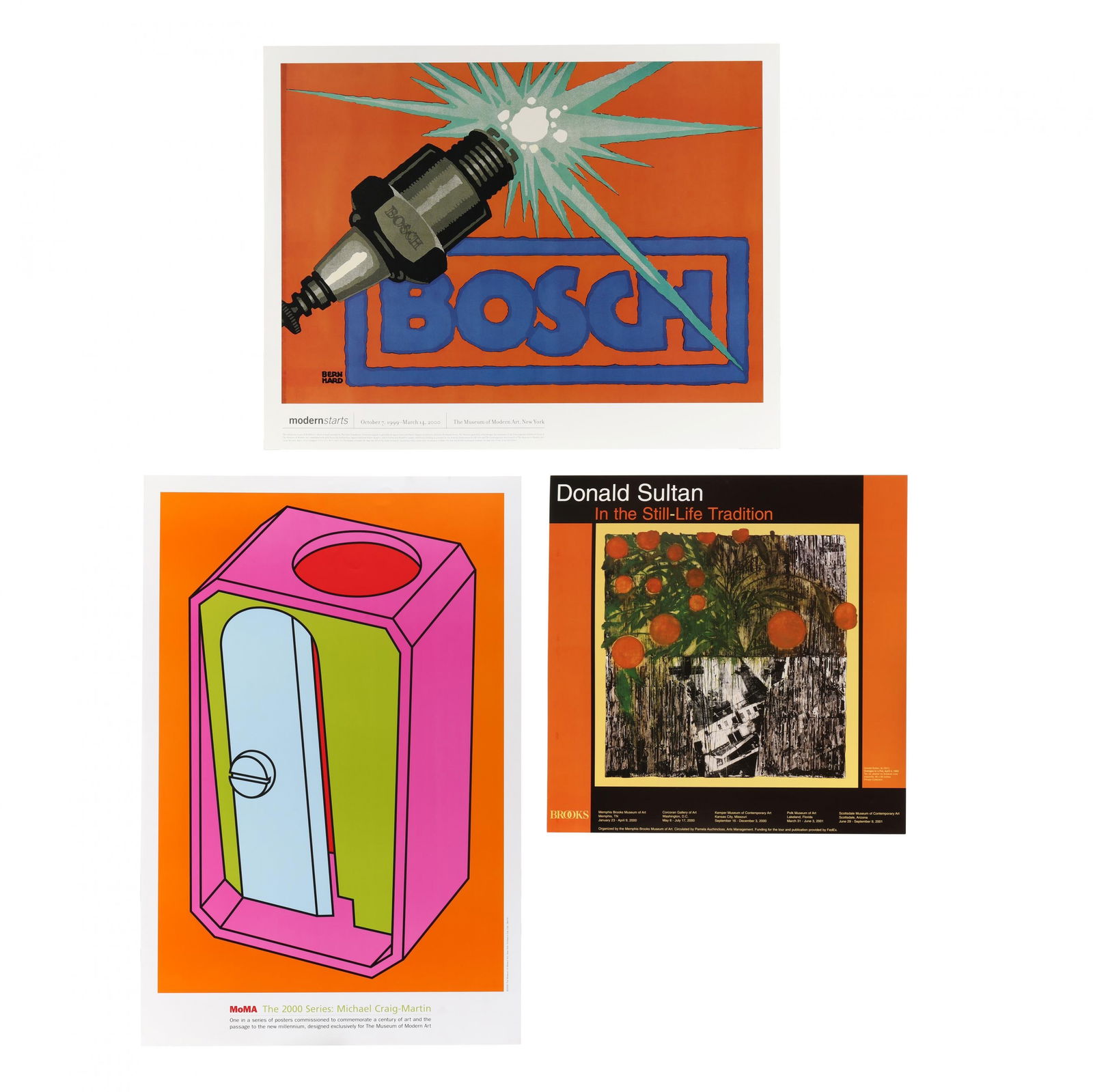 Three Exhibition Posters, Michael Craig-Martin / Lucian Bernhard / Donald Sultan: Three Exhibition Posters, Michael Craig-Martin / Lucian Bernhard / Donald Sultanthe first, Michael Craig-Martin (Irish, b. 1941), The 2000 Series: Michael Craig-Martin, offset lithographic poster, 200