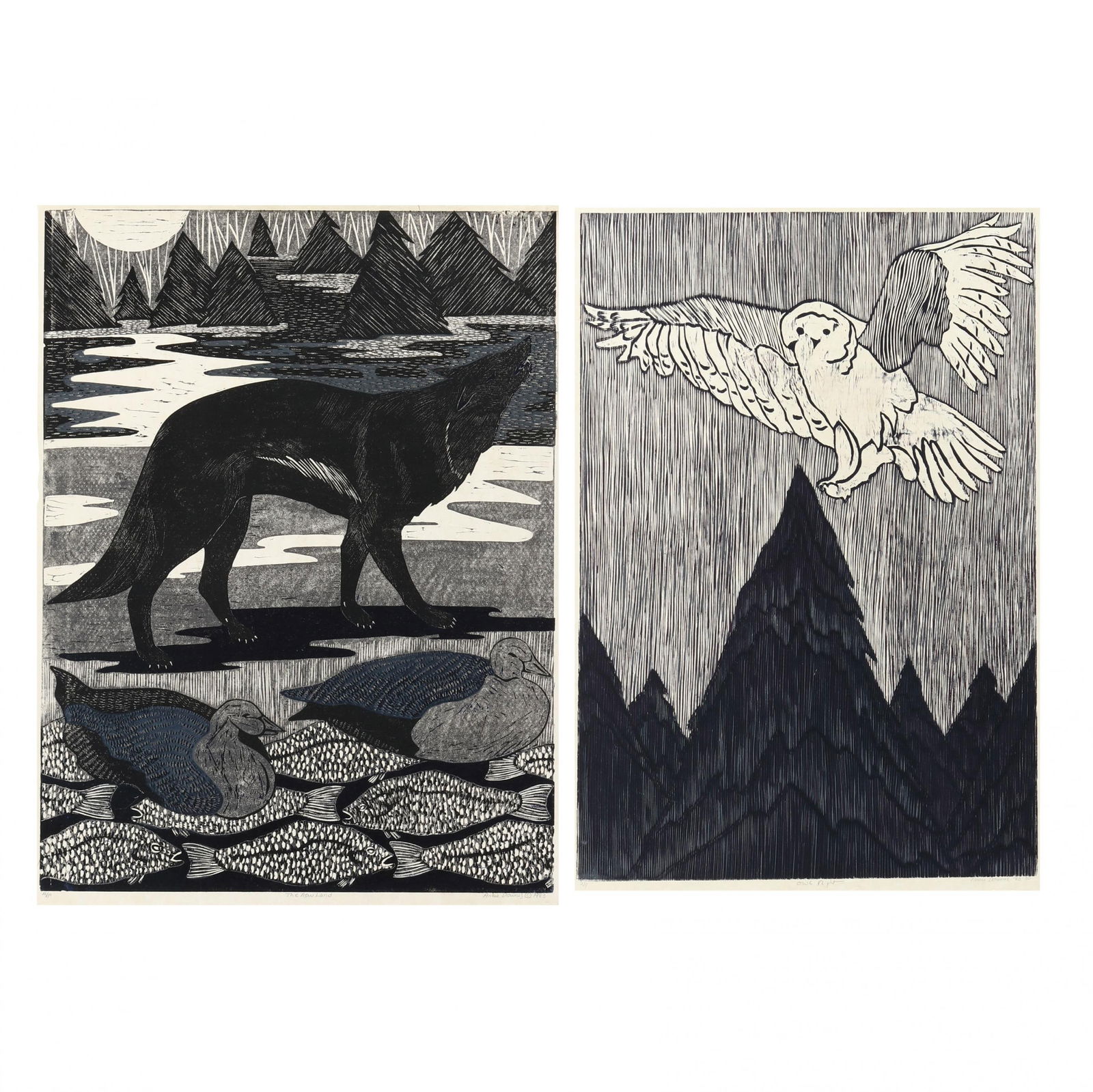 Annie Downes (American, 20th Century),  The New Land / Owl Flight   (Two Works) (1 of 12)