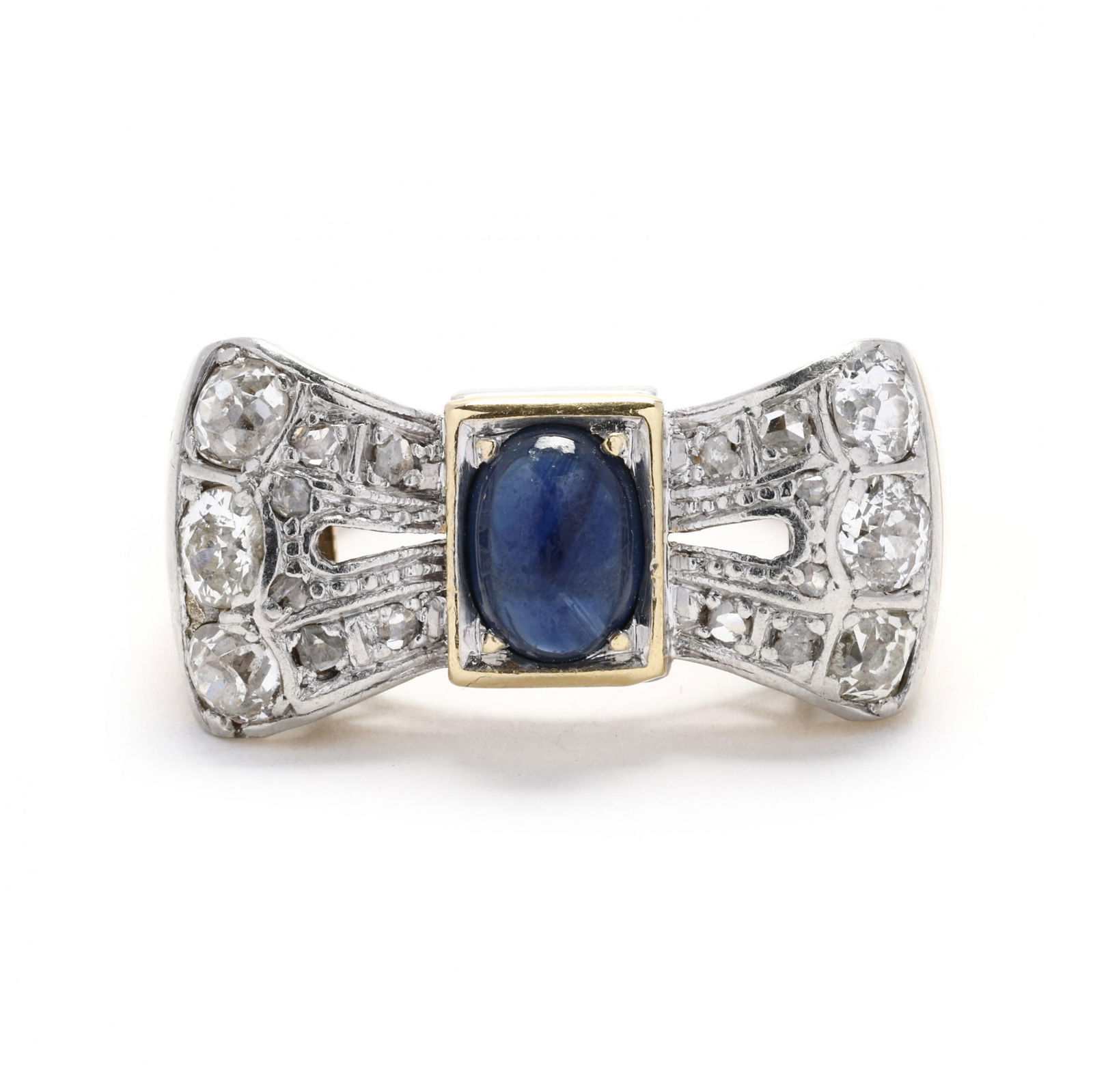 Platinum, Gold, and Gem-Set Bow Tie Motif Ring (1 of 6)