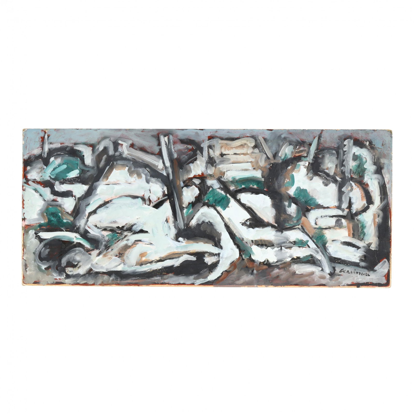 Bruno Cassinari (Italian, 1912-1992), Abstract Composition: Bruno Cassinari (Italian, 1912-1992), Abstract Compositionoil on cardboard, signed at lower right, unframed. 12 x 28 in. Bruno Cassinari was born in Piacenza, Italy. He studied painting at the Brera A