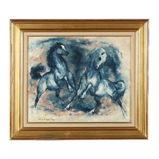 Denes De Holesch (Hungarian, 1910-1983), Pair of Horses: Denes De Holesch (Hungarian, 1910-1983), Pair of Horsesoil on canvas, signed at lower left, presented in a contemporary giltwood frame. Stretcher size 18 x 21 3/4 in.; Frame dimensions 25 x 28 1/2 in.