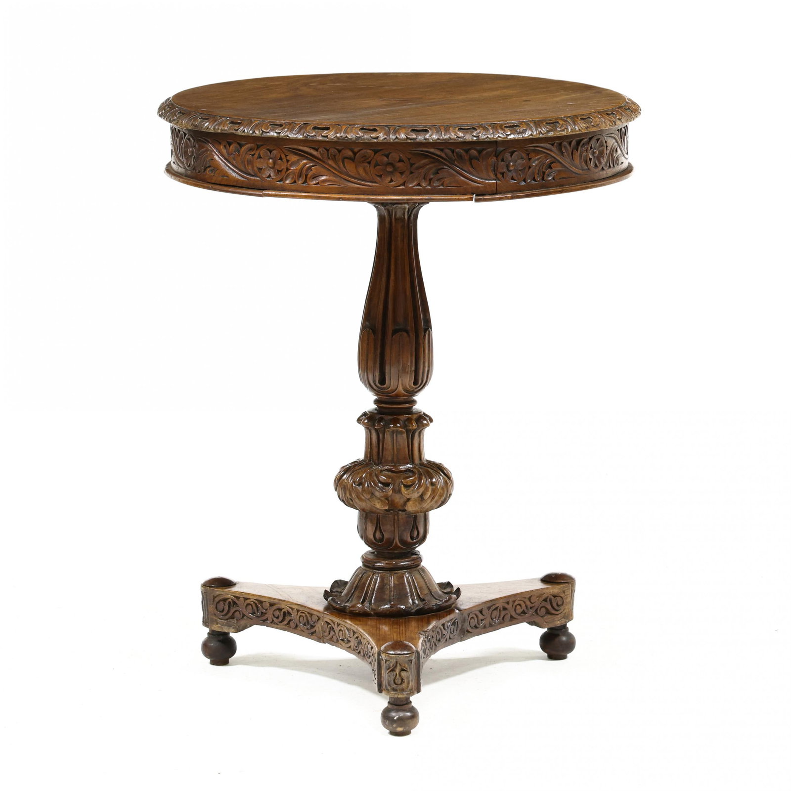 Anglo Indian Carved Mahogany Classical Style Tilt Top Tea Table (1 of 4)