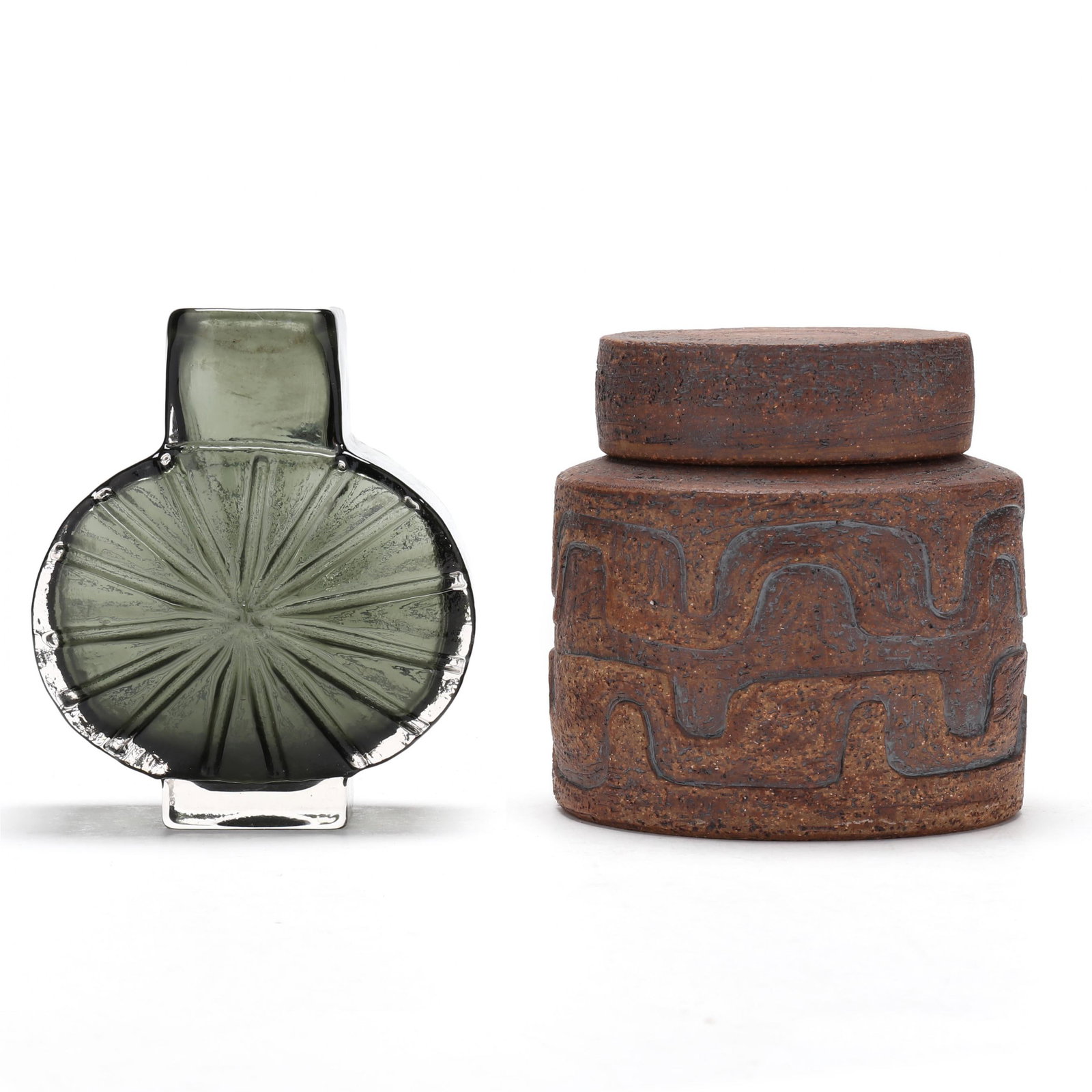 Whitefriars  Sunburst  Glass Vase & Straw Valley Art Pottery Lidded Jar (1 of 11)