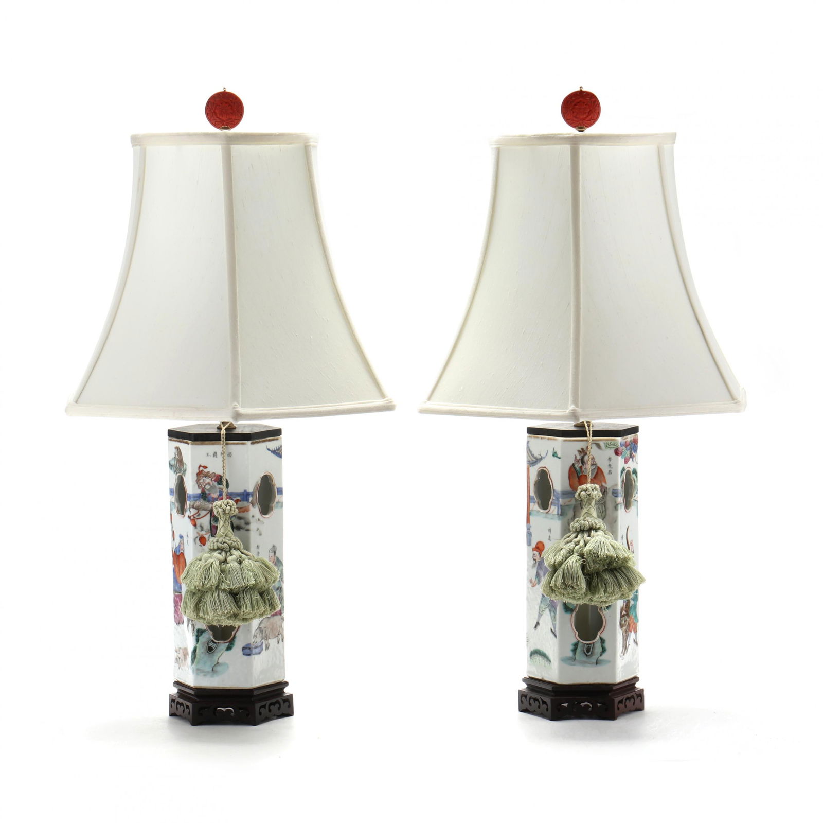 A Pair of Chinese Hexagonal Hat Stand Lamps (1 of 9)