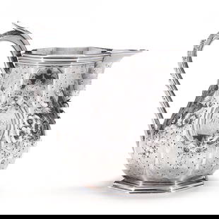 A Coin Silver Milk Pitcher, Mark of William Forbes for Ball, Tompkins & Black: A Coin Silver Milk Pitcher, Mark of William Forbes for Ball, Tompkins & Blackcirca 1839-1851, New York, marked "Successors To / Marquand & Co", a faceted octagonal footed form with allover hand chased