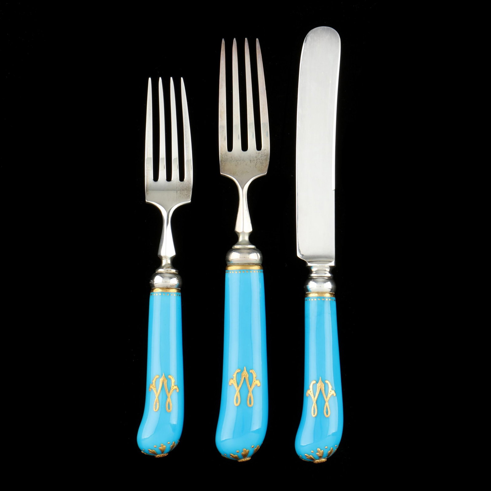An Unusual Set of Gorham Porcelain Handled Sterling Silver Flatware (1 of 8)