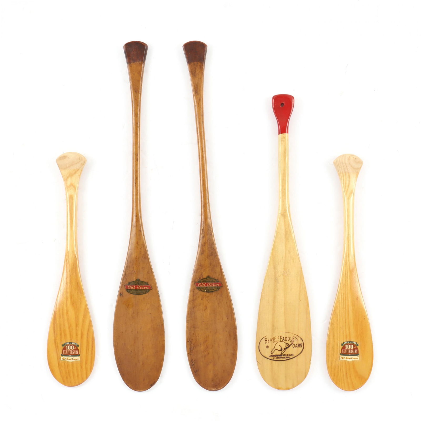 Four Old Town Canoe And One Beaver Brand Salesmen Paddles Auction