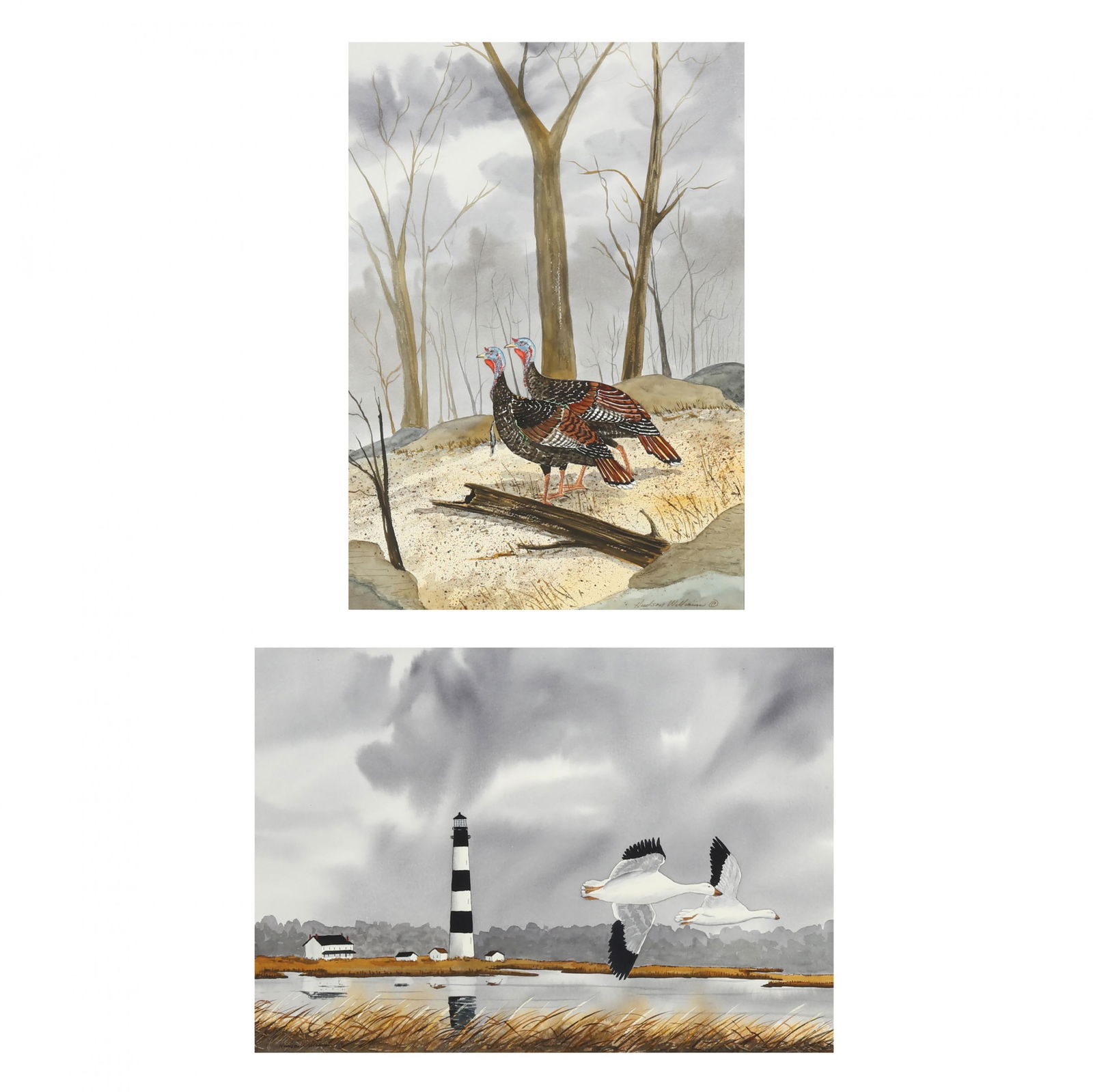 Hudson Williams (NC), Snow Geese Flying over Bodie Island / Wild Turkeys (Two Works) (1 of 6)