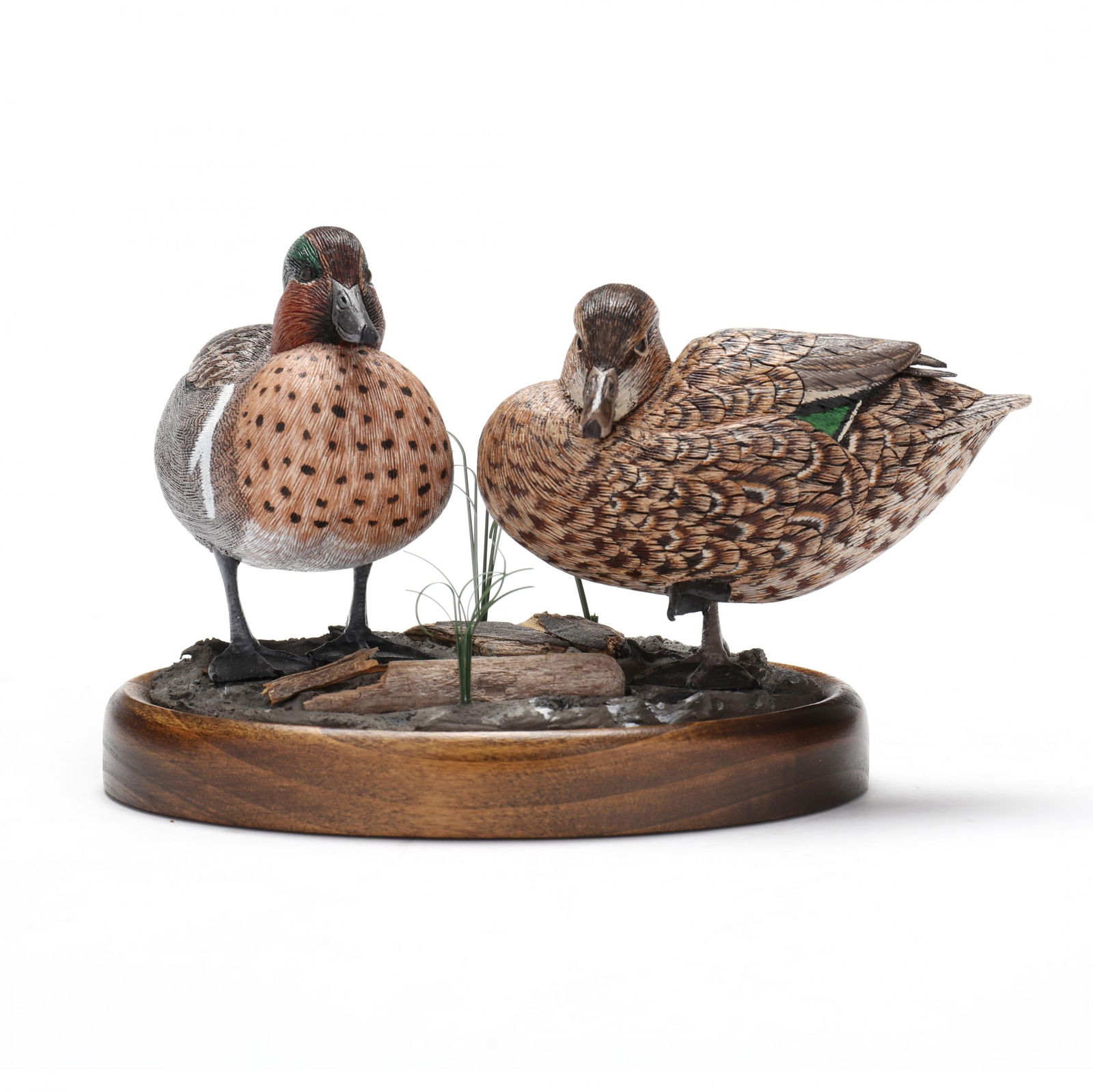 Mike and Nancy Scherer (IL), Miniature Green-Wing Teal Pair on Wooden Base (1 of 8)