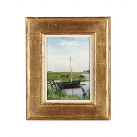 Louis Michel Eilshemius (American, 1864-1941), Fishing Boat and Cattle by a River