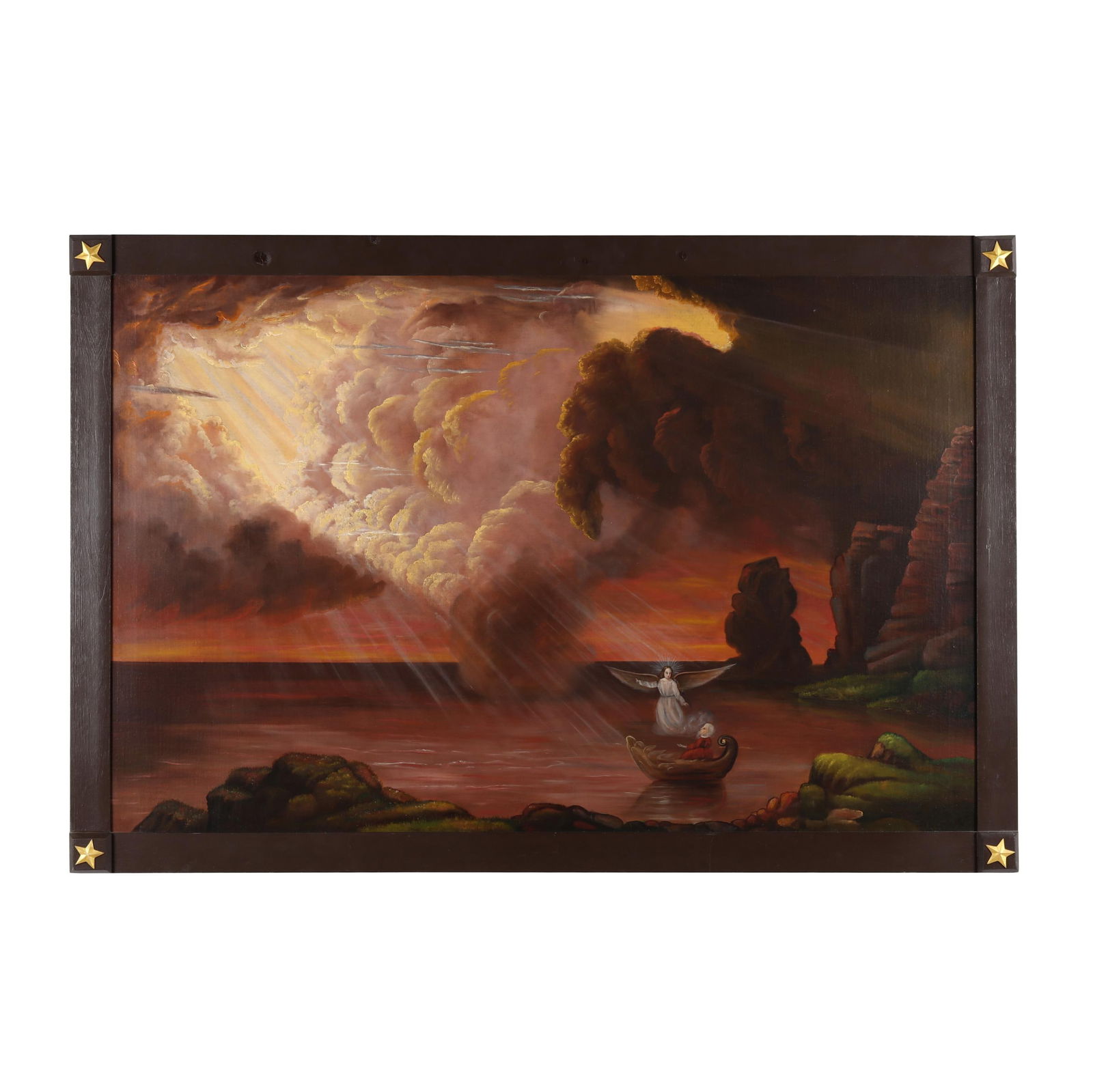After Thomas Cole (American, 1801-1848), The Voyage of Life: Old Age: After Thomas Cole (American, 1801-1848), The Voyage of Life: Old Ageoil on canvas (lined), unsigned, presented in a wood frame with star appliques. Stretcher size 36 x 55 1/4 in.; Frame dimensions 40