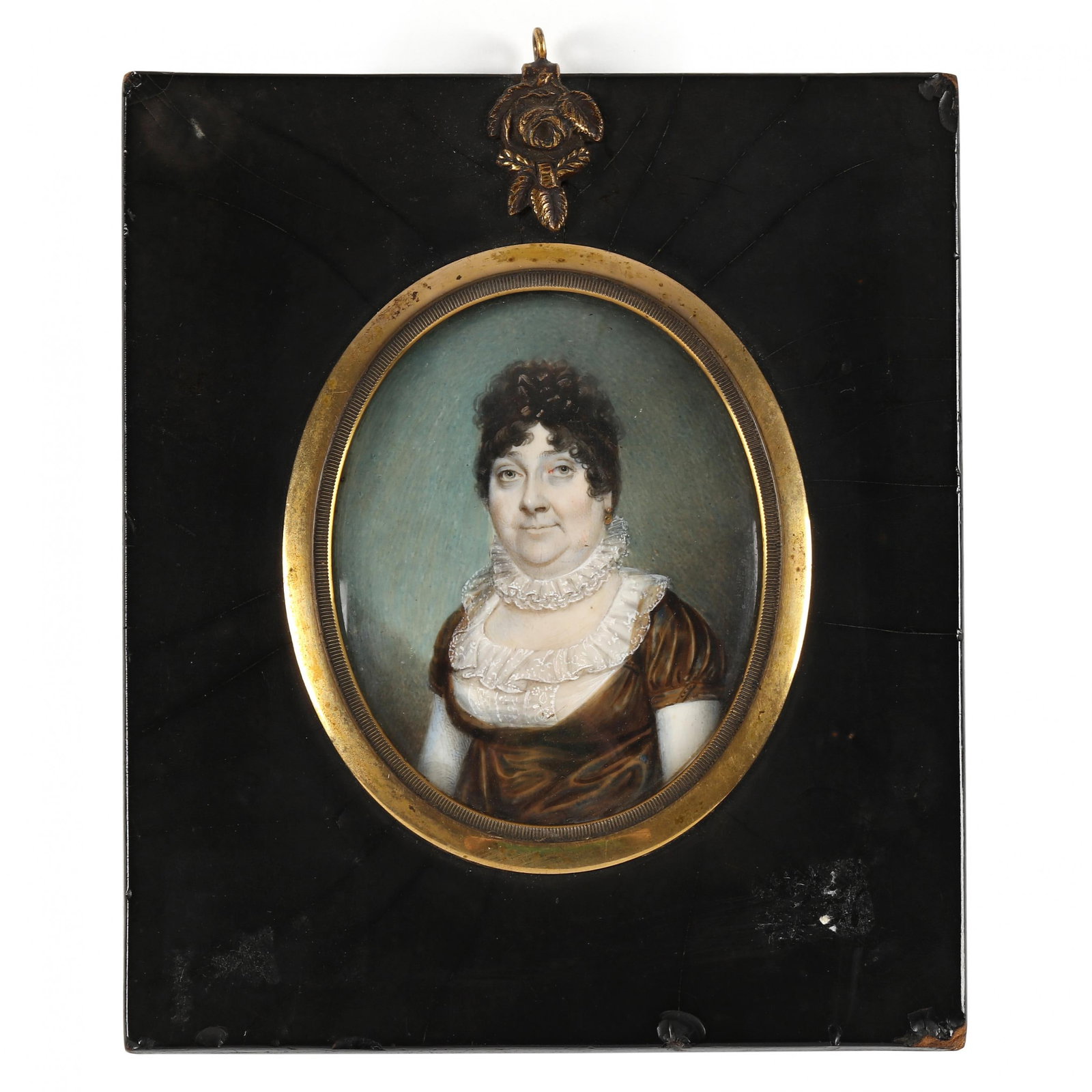 Walter Stephens Lethbridge (British, 1771-1831), Portrait Miniature of a Lady: Walter Stephens Lethbridge (British, 1771-1831), Portrait Miniature of a Lady circa 1800, watercolor on , the verso paper backing ink inscribed "W S Lethbridge Pinnt- / 109 96 Strand / London," the si