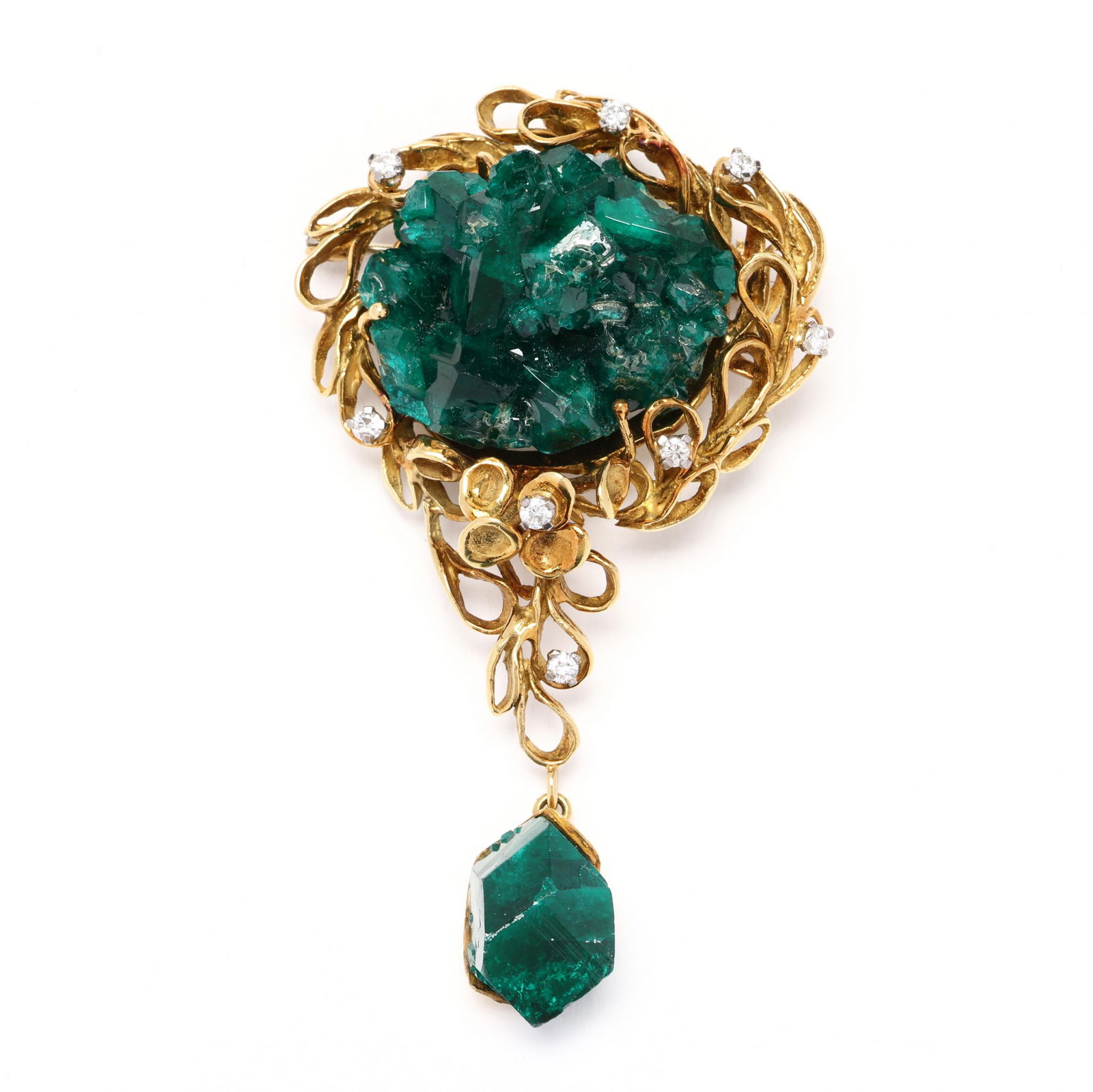 Gold, Dioptase, and Diamond Brooch (1 of 3)