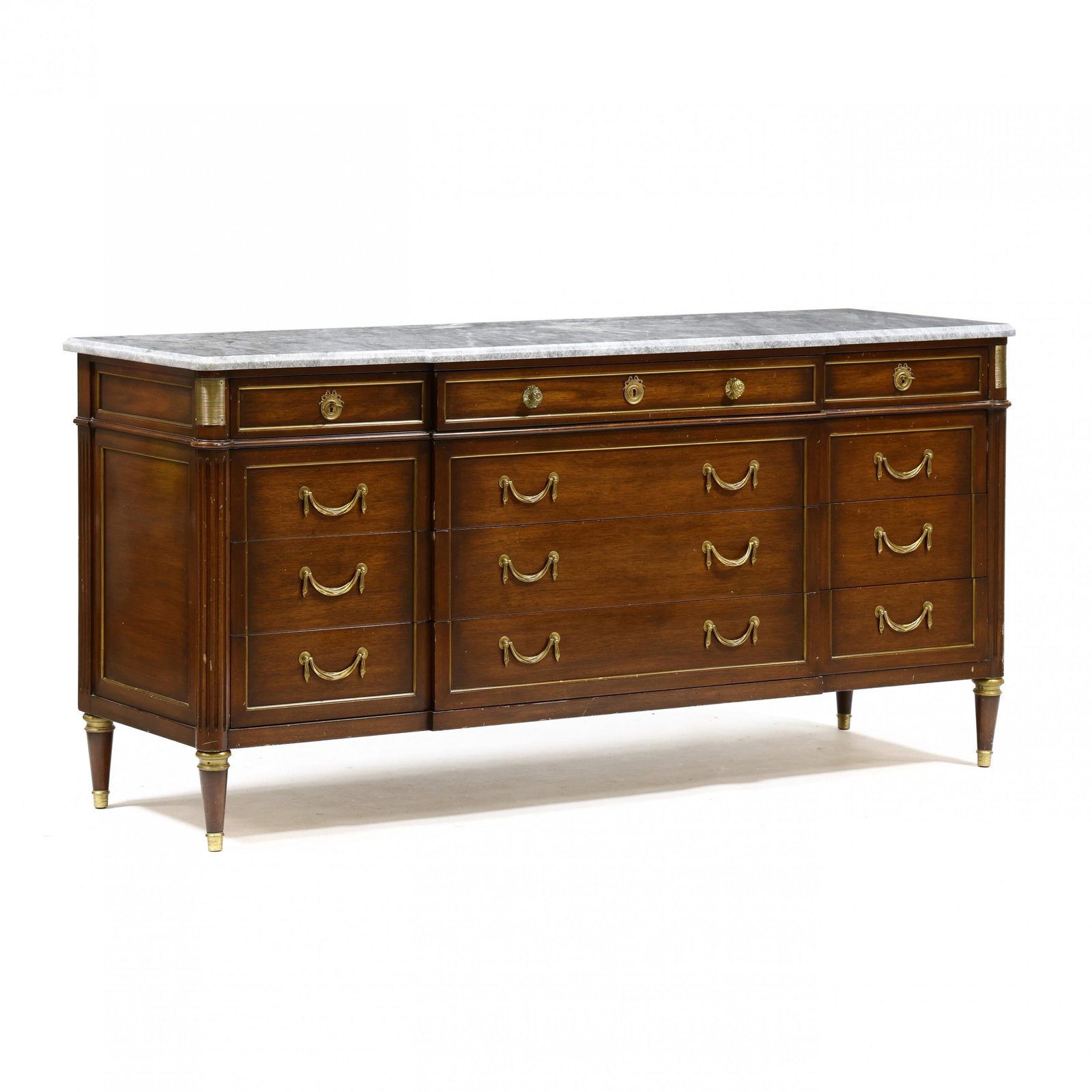 Louis XVI Style Marble Top Mahogany Triple Dresser (1 of 6)