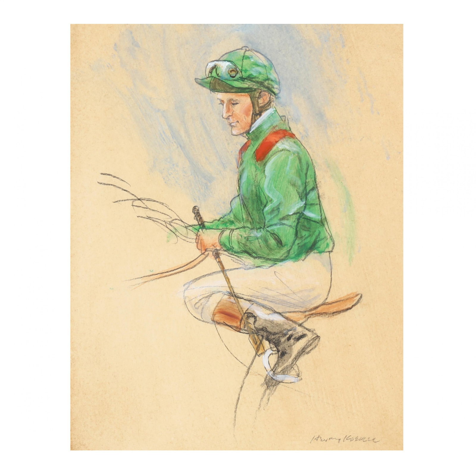 Henry Koehler (American, 1927-2018), Mounted Jockey in Green (1 of 6)