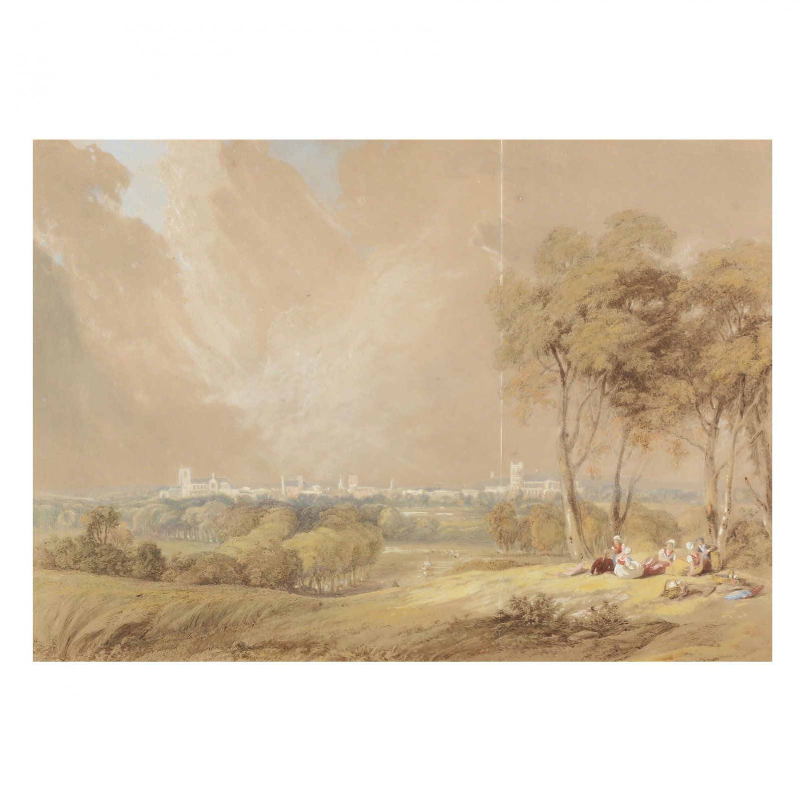 William Alfred Delamotte (English, 1775-1863), St. Omer, France: William Alfred Delamotte (English, 1775-1863), St. Omer, France watercolor and gouache on paper, 1818, signed and titled at lower left, retaining antique label and gallery retail tag, matted in a reed