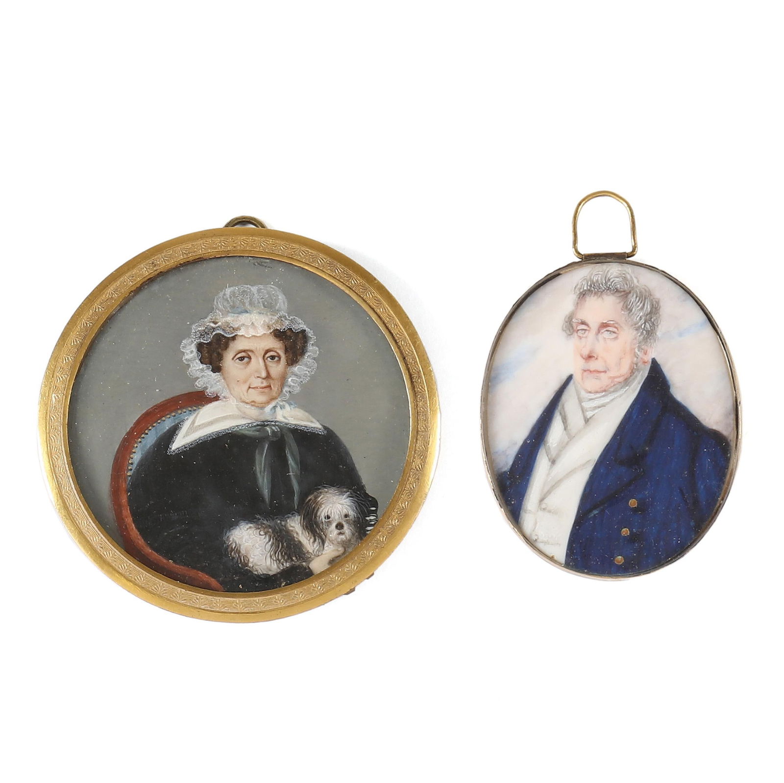 British School (19th Century), Miniature Portraits of a Dame and Gentleman (1 of 4)