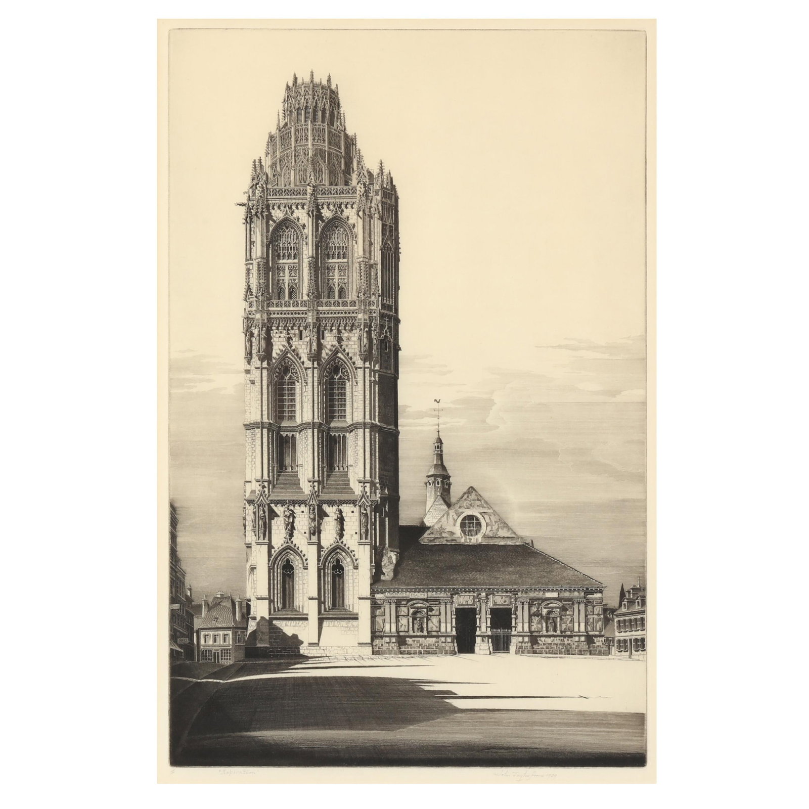 John Taylor Arms (American, 1887-1953), Aspirations: John Taylor Arms (American, 1887-1953), Aspirationsetching on paper, 1939, pencil signed and dated at lower margin, from an edition of 419, number 41 in the French Church Series, matted and framed und