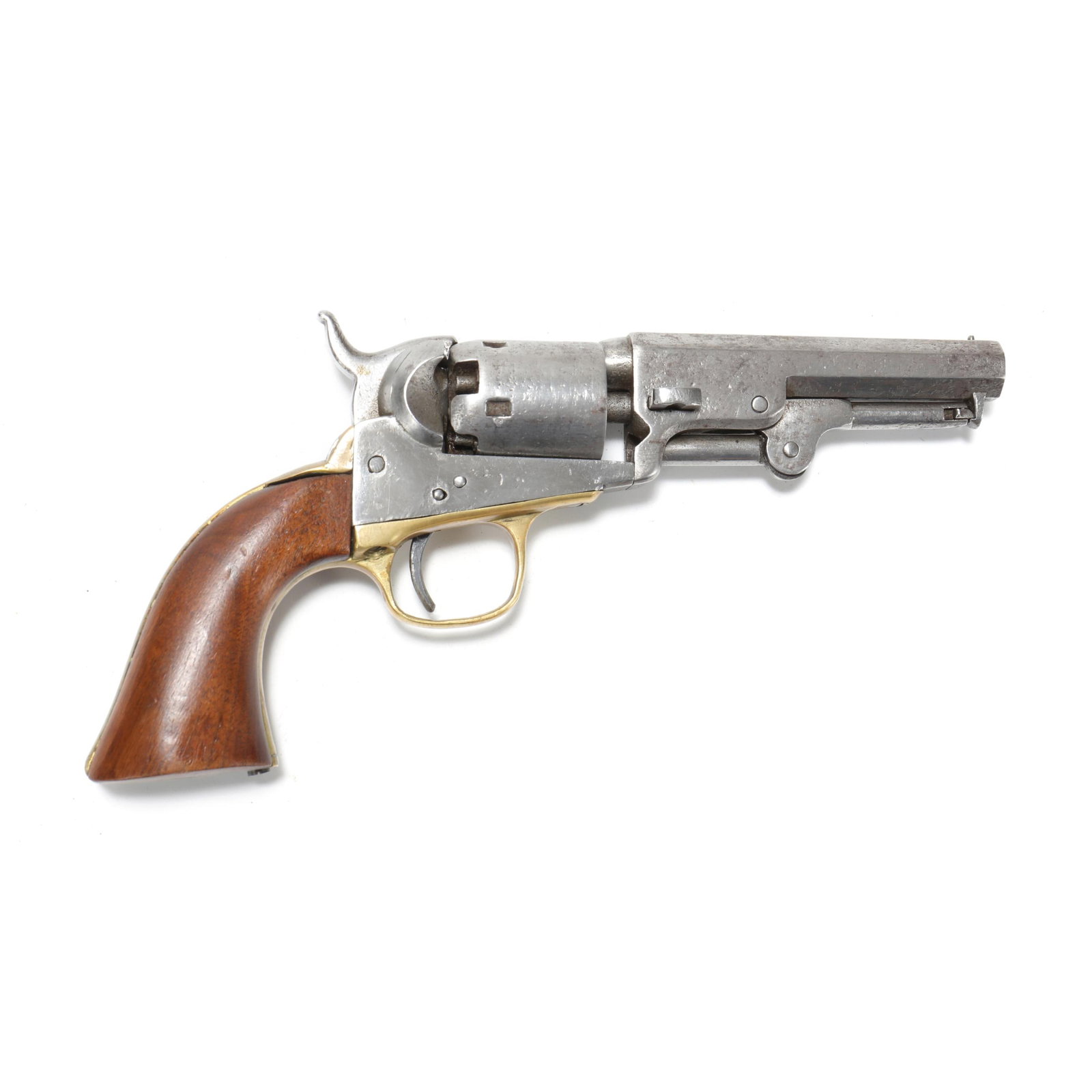 Colt Model 1849 Pocket Revolver: Colt Model 1849 Pocket Revolver .31 caliber, 4 in. octagonal barrel with ADDRESS SAML COLT / NEW YORK CITY, serial #24816 stamped three times; COLT'S / PATENT on left side of frame; two-piece walnut g