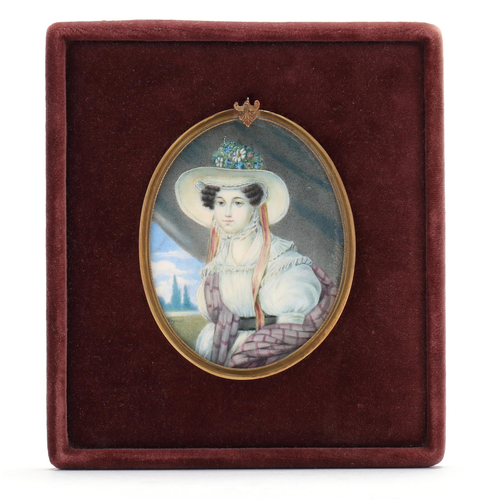 French School Miniature Portrait of a Lady in Hat, Signed Cogniet (1 of 5)