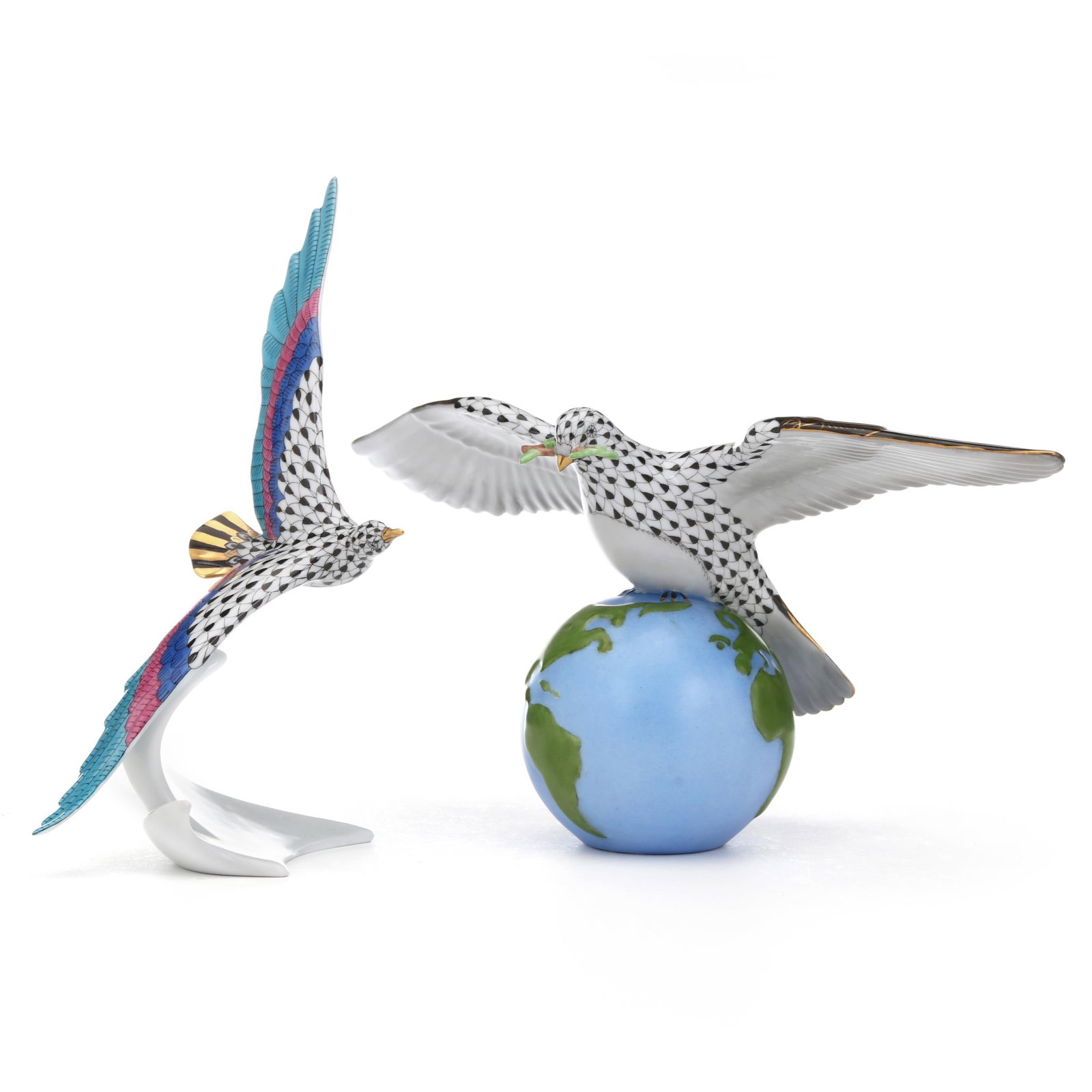 Herend Two Birds In Flight Porcelain Sculptures (1 of 8)