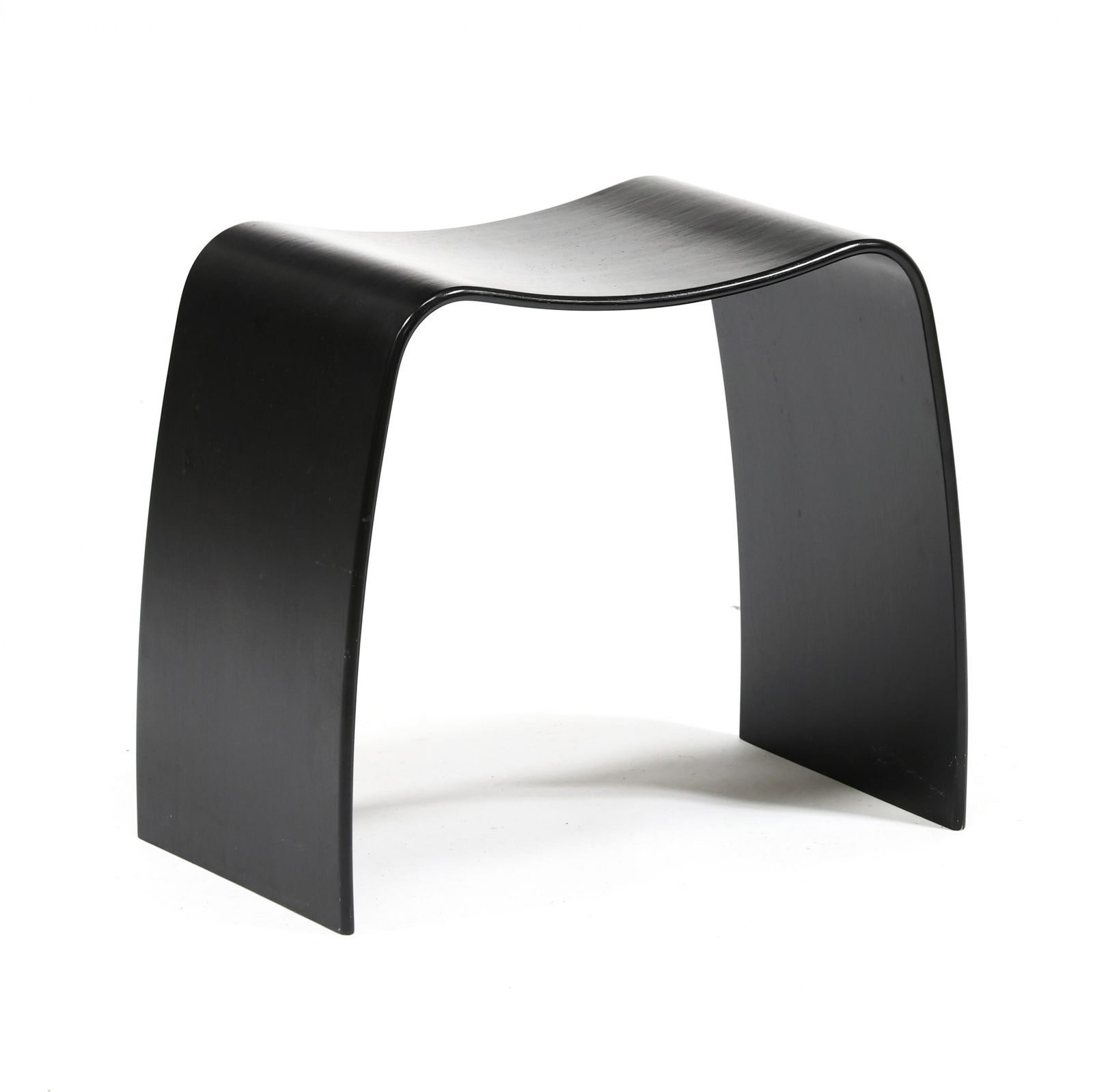 Jørgen Møller (Denmark, 1873-1944), M Stool: Jørgen Møller (Denmark, 1873-1944), M Stoollate 20th century production for Askman, ebonized laminated bentwood, labeled. 17.5 x 21 x 12 in. Additional high-resolution photos are available at www.l