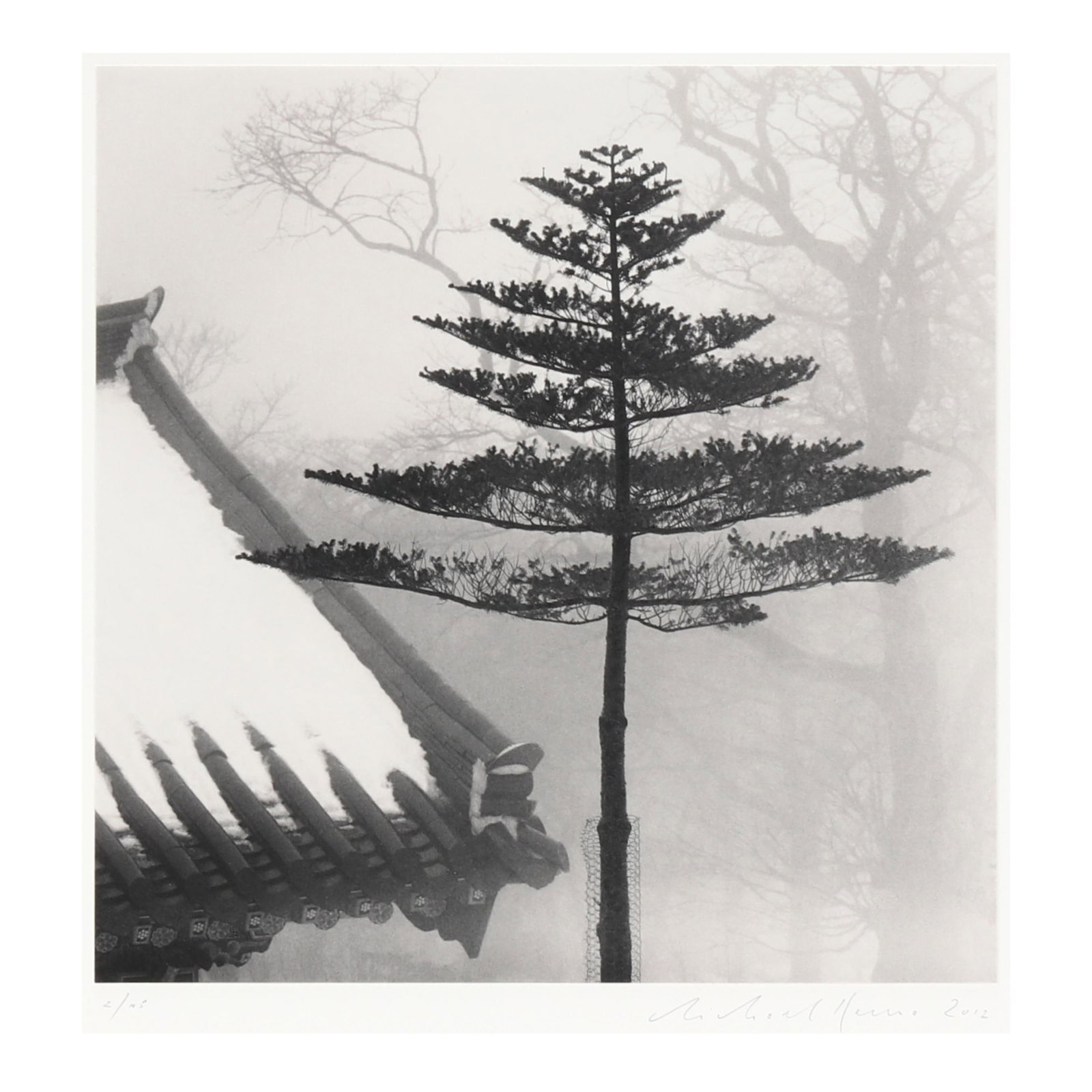 Michael Kenna (British/American, b. 1953), Temple Tree, Jonjaanjii, Jeju Island, South Korea: Michael Kenna (British/American, b. 1953), Temple Tree, Jonjaanjii, Jeju Island, South Koreagelatin silver print, negative 2012, printed 2012, pencil signed, dated and numbered 2/45 to mount, also pen