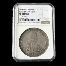 Kempten, Engelbert of Sirgenstein 1748 MW Taler NGC AU DETAILS